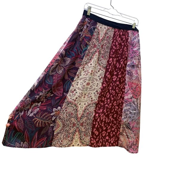 Johnny Was Silk Patchwork Midi Skirt Multicolor M - Picture 3 of 5